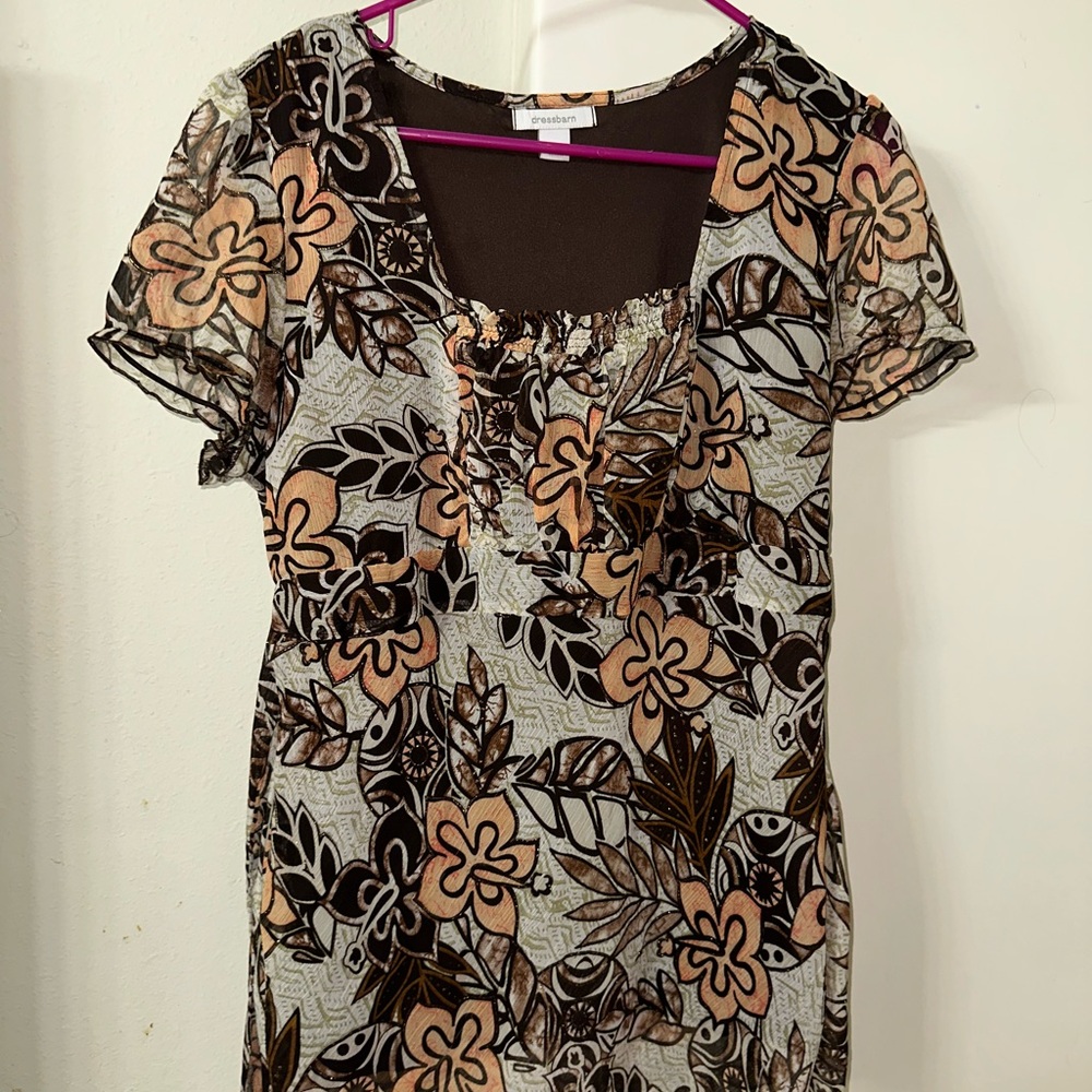 Maurices Brown and Tan Fitted Graphic Blouse